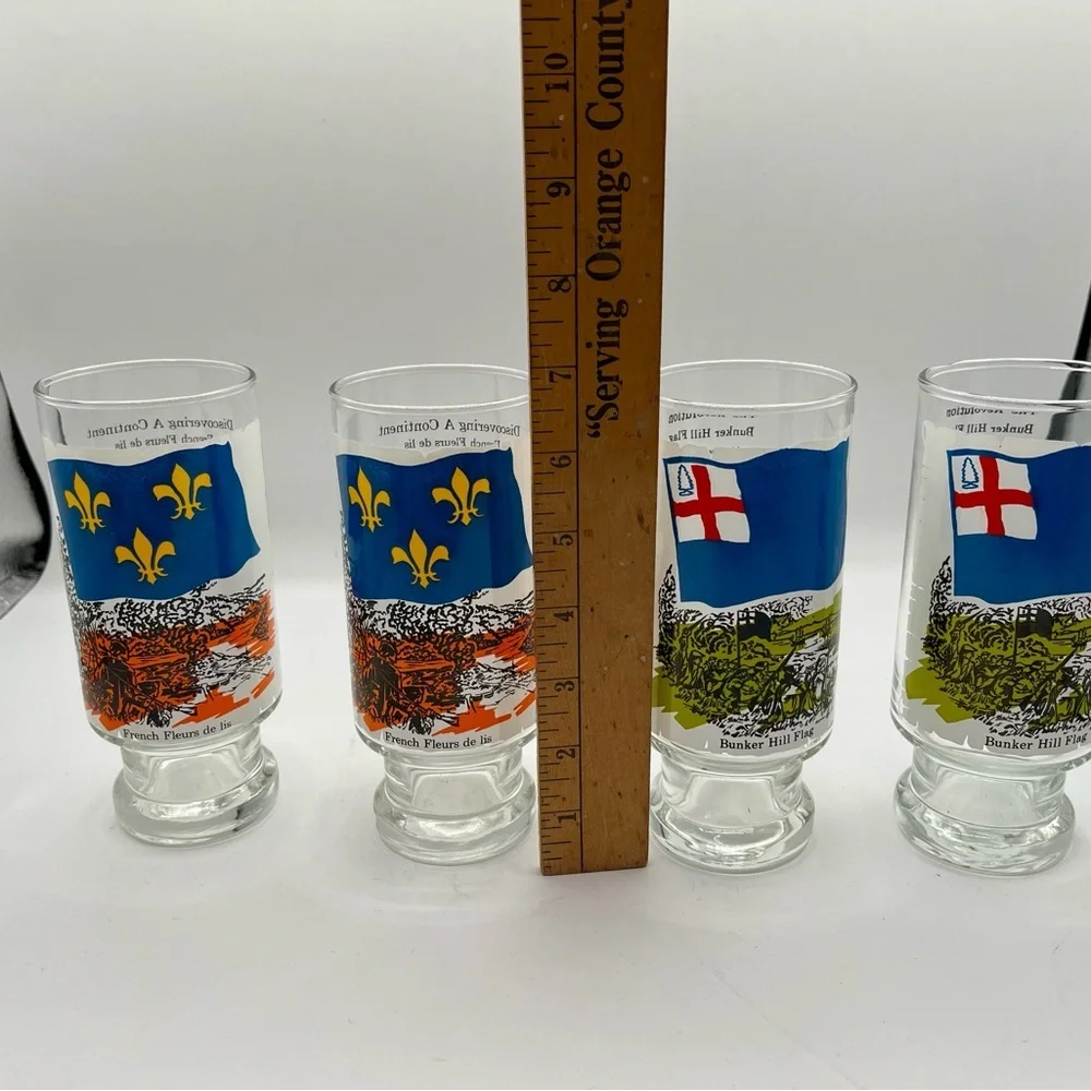 Set of 4 Vintage Flag Glasses with Fleur-de-lis and Naval Flags